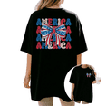 thumbnail image 1 of Cozymy Women's America Letter Bow Back Graphic Short Sleeve T-Shirt Patriotic Print Cotton Crewneck Loose Fit Casual Tops, 1 of 5