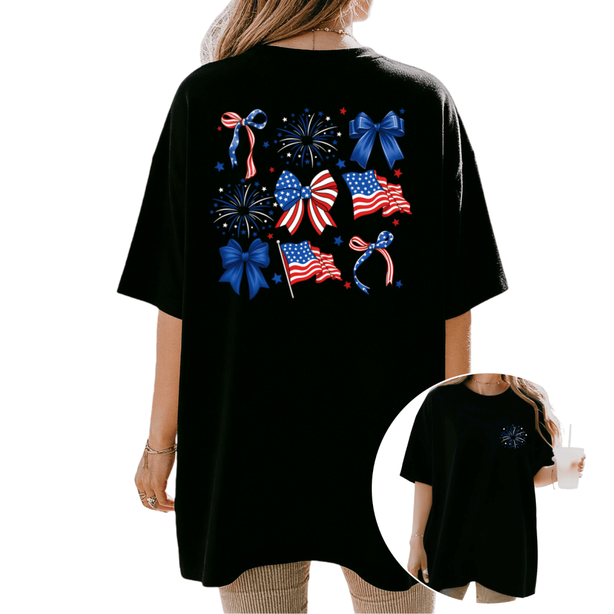 Cozymy Women's American Flag Bow Graphic Short Sleeve T-Shirt Patriotic ...