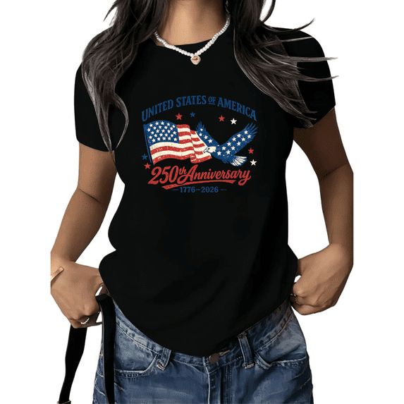 Cozymy Women's American Flag Eagle Graphic Short Sleeve T-Shirt 250th Anniversary Print Cotton Crewneck Loose Fit Casual Classic Tops
