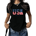 thumbnail image 1 of Cozymy Women's American Flag USA Graphic Short Sleeve T-Shirt Letter Print Cotton Crewneck Loose Fit Casual Everyday Tops, 1 of 5
