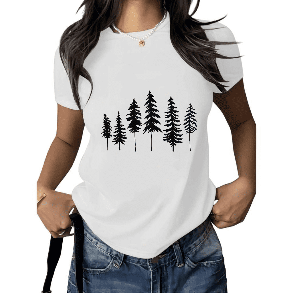 Cozymy Women's Black Pine Tree Silhouette Graphic Short Sleeve T-Shirt ...