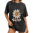 Cozymy Women's Boho Daisy God Graphic Vintage Washed T-Shirt Short ...