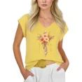thumbnail image 1 of Cozymy Women's Boho Floral Cross V-Neck Sleeveless Tee Lightweight Religious Faith Based T-Shirt, 1 of 6