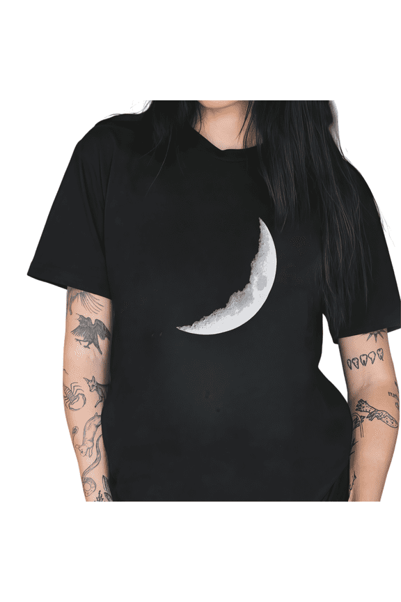 Women's Boho Retro Crescent Moon Celestial Watercolor Graphic Short Sleeve T-Shirt Vintage Cotton Crewneck Casual Top