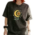 thumbnail image 1 of Cozymy Women's Celestial Crescent Moon Sunflower Star Boho Graphic Washed Short Sleeve T‑Shirt Witchy Nature Inspired Tees, 1 of 5