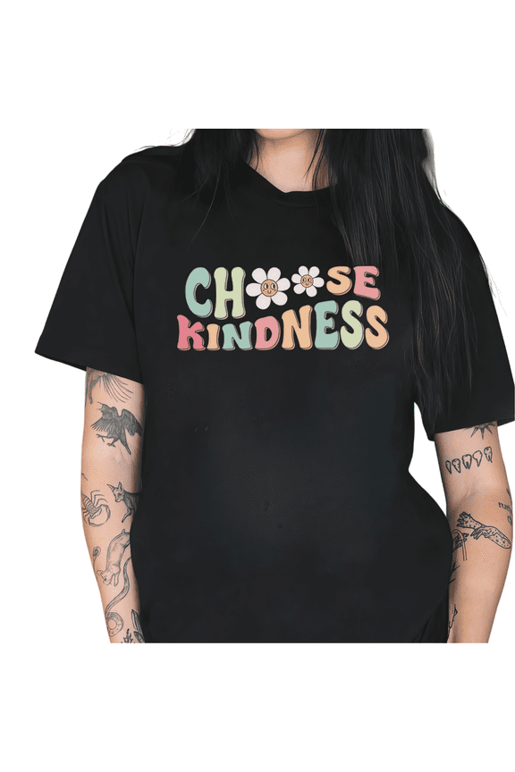 Women's "Choose Kindness" Pastel Daisy Graphic Short Sleeve Crew Neck T-Shirt Casual Cotton Top