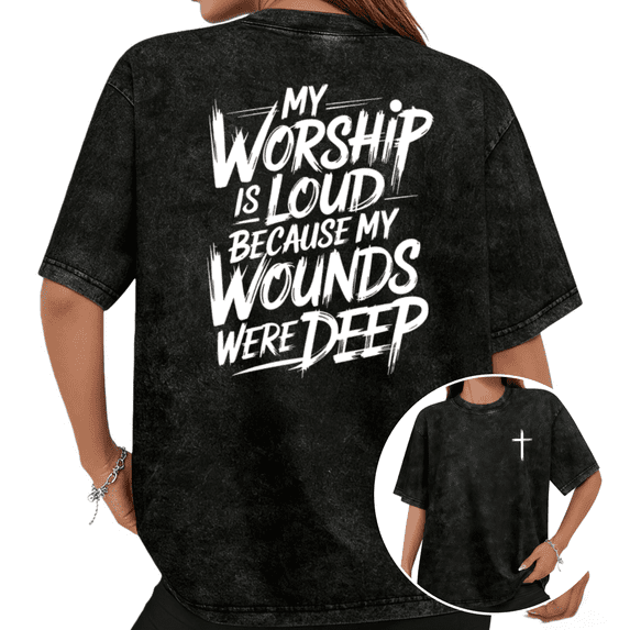 Cozymy Women's Christian "My Worship Is Loud" Graphic T-Shirt Washed Short Sleeve Crew Neck Relaxed Fit Casual Tees
