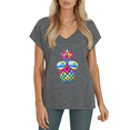 thumbnail image 1 of Cozymy Women's Colorful Summer Pineapple with Beach Sunglasses Graphic V-Neck Short Sleeve T-Shirt, 1 of 6