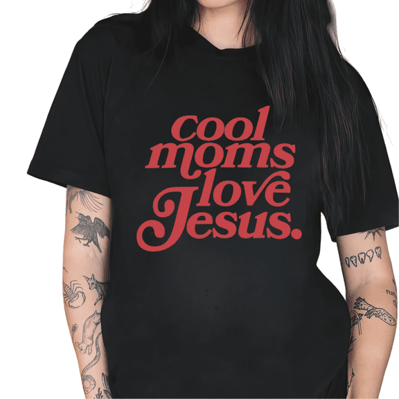 Cozymy Women's "Cool Moms Love Jesus" Christian Mom Faith Graphic Short Sleeve Crewneck Casual Loose Fit Cotton T-Shirt