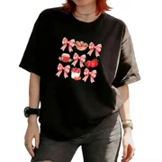 Cozymy Womens Coquette Red Gingham Bow Strawberry Basket Jam Jar Watercolor Fruit Graphic Short Sleeve T Shirt Sweet Tees