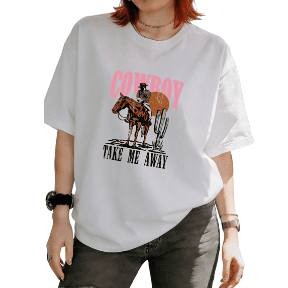 Cozymy Women's Cowboy Take Me Away Western Graphic Short Sleeve T-Shirt Flattering Fit Versatile Tees Tops