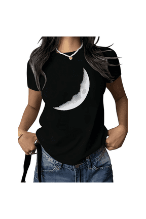 Women's Crescent Moon Graphic Tee Realistic Lunar Surface Witchy Aesthetic Short Sleeve Top S-5XL