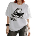 thumbnail image 1 of Cozymy Women's Cute Reading Frog Vintage Book Lover Graphic Short Sleeve T-Shirt Casual Comfortable Daily Tees Tops, 1 of 6