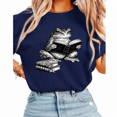 thumbnail image 1 of Cozymy Women's Cute Reading Frog Vintage Book Lover Graphic Short Sleeve T-Shirt Casual Comfortable Daily Tees Tops, 1 of 6