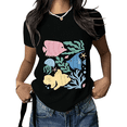 thumbnail image 1 of Cozymy Women's Cute Tropical Fish Ocean Graphic Crewneck Short Sleeve T-Shirt Casual Cotton Black Top, 1 of 5