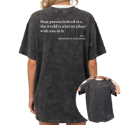 Cozymy Women's Dear Person Behind Me Kind Heart Quote Vintage Washed T-Shirt Short Sleeve Crewneck Distressed Relaxed Fit Positive Kindness Mental Support Casual Oversized Graphic Tee