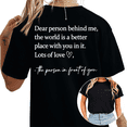 thumbnail image 1 of Cozymy Women's Dear Person Behind Me Positive Quote Double Sided Graphic Short Sleeve Crew Neck T-Shirt Tees, 1 of 5
