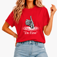 thumbnail image 1 of Cozymy Women’s Detailed Skeleton Hand Tee - Expressive "I'm Fine" Graphic Crew Neck Short Sleeve T-Shirt, Cool Comic Style Top, 1 of 5