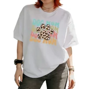 Cozymy Womens Distressed Rainbow Dog Mom Text Leopard Dog Paw Pet Lover Graphic Short Sleeve Cotton Tees