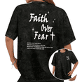 thumbnail image 1 of Cozymy Women's Faith Over Fear Christian Cross Graphic Washed Short Sleeve T-Shirt Relaxed Fit Casual Tees, 1 of 5