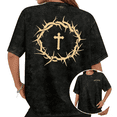 thumbnail image 1 of Cozymy Women's "Faith Over Fear" Crown of Thorns Cross Graphic Washed Short Sleeve T-Shirt Crew Neck Christian Inspirational Tops, 1 of 5
