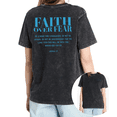 thumbnail image 1 of Cozymy Women's Faith Over Fear Joshua 1:9 Bible Verse Christian Vintage Washed Front And Back Print Casual T-Shirt, 1 of 5