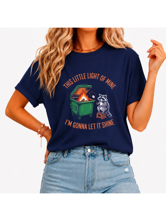 Women's Funny Dumpster Fire Short-sleeved shirt Tank - Cat Stoking Trash Can Flames, Humorous Meme Graphic Tee for Casual Wear