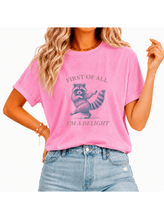 Women s Funny Raccoon Graphic Tee Washed Sassy Animal Quote Top Retro Dancing Raccoon Shirt