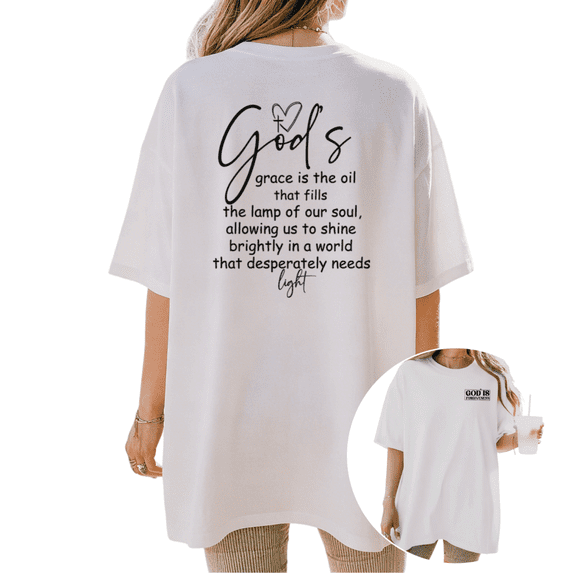 Cozymy Women's God's Grace Quote Christian Graphic Short Sleeve T-Shirt Casual Cotton Crewneck Top