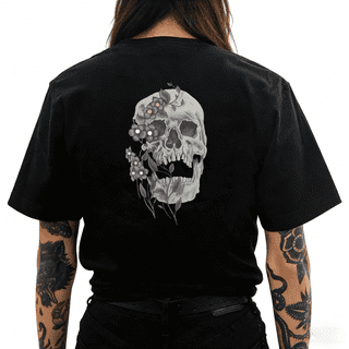 Cozymy Women's Gothic Floral Skull Graphic Short Sleeve T-Shirt Edgy Dark Aesthetic Cotton Crewneck Top