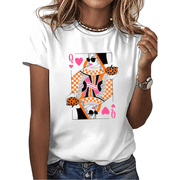 Cozymy Women's Halloween Queen of Hearts With Sunglasses and Pumpkins Graphic Short Sleeve Crew Neck T-Shirt Casual Top