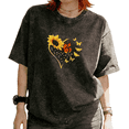 thumbnail image 1 of Cozymy Women's Heart Shaped Sunflower And Monarch Butterflies Graphic Washed Short Sleeve T-Shirt Tees Tops, 1 of 5