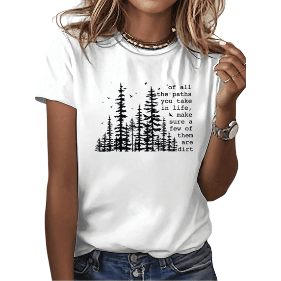 Cozymy Women's Inspirational Pine Tree Quote Graphic Short Sleeve T-Shirt Casual Nature Lover Crewneck Cotton Tee