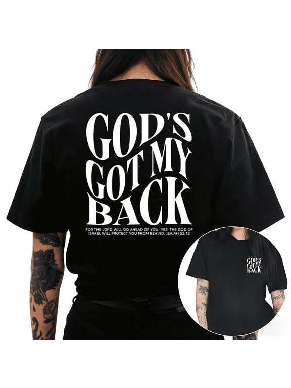 Women's Isaiah 52:12 Religious Graphic Short Sleeve T-Shirt God's Got My Back Casual Crewneck Top