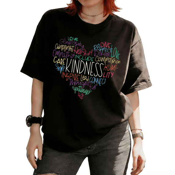 Cozymy Women's Kindness Heart Inspirational Quote Graphic Short Sleeve T-Shirt Casual Relaxed Fit