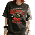thumbnail image 1 of Cozymy Women's King Of Cherries Super Sweet Fruit Graphic Tops Washed Short Sleeve T-Shirt Timeless Versatile Tees, 1 of 5