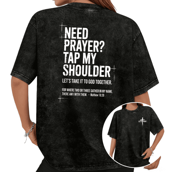 Cozymy Women's "Let's Pray" Cross Graphic Washed Short Sleeve T-Shirt Breathable Crew Neck Christian Inspirational Tops