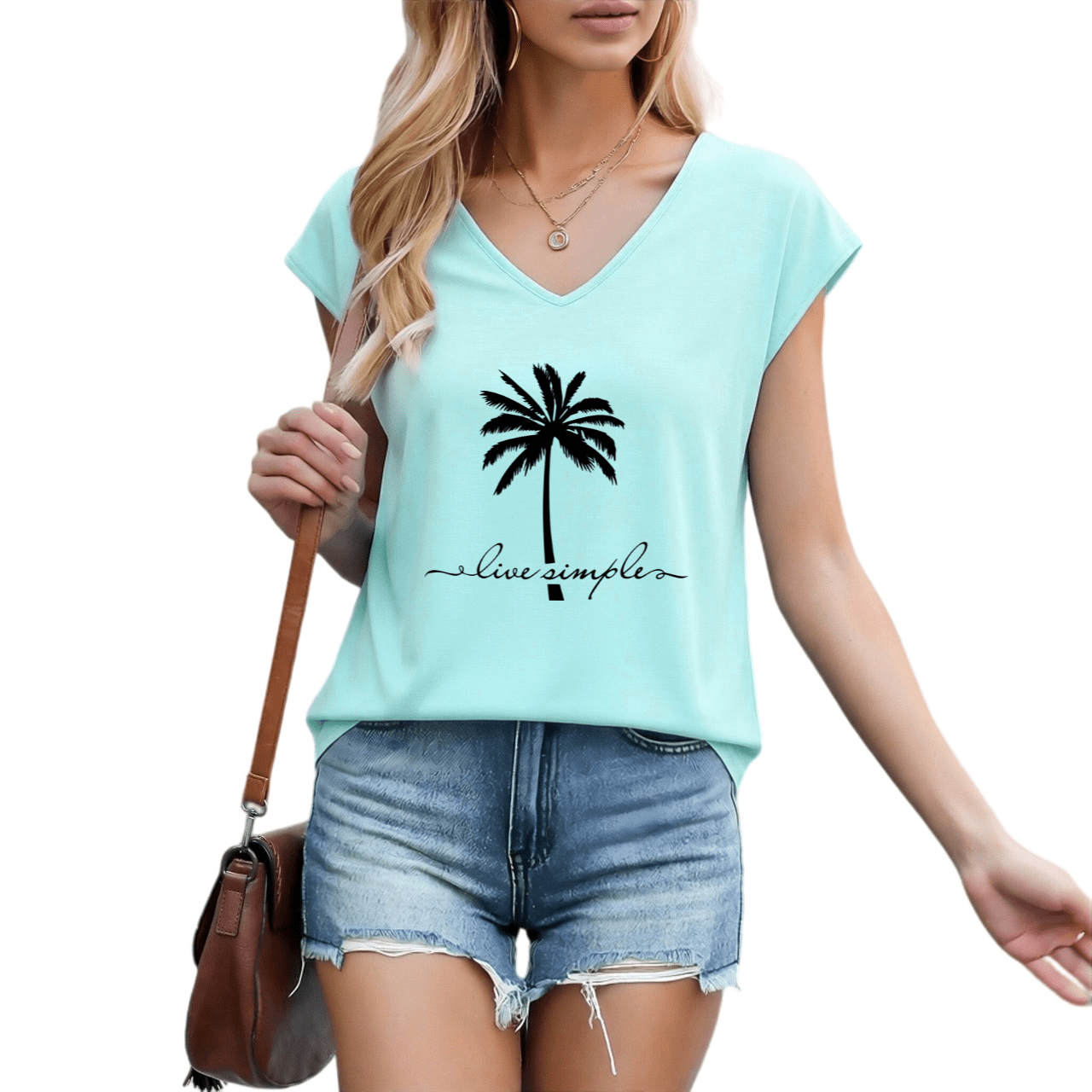 Cozymy Women's Live Simple Palm Tree Graphic V-Neck Sleeveless T-Shirt ...