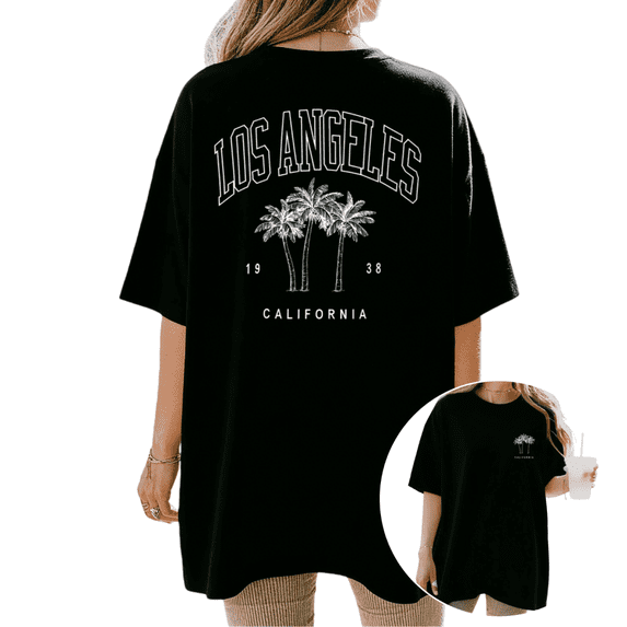 Cozymy Women's Los Angeles California Palm Tree Graphic Short Sleeve T-Shirt Casual Crewneck Vintage College Style Loose Casual Cotton Tee