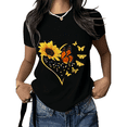 thumbnail image 1 of Cozymy Women's Love Heart Sunflower Butterfly Print Short Sleeve Casual Crewneck Cotton Tee, 1 of 5