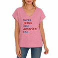 thumbnail image 1 of Cozymy Women's Loves Jesus and America Too Patriotic Graphic V-Neck Short Sleeve T-Shirt Casual Tee, 1 of 6
