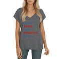 thumbnail image 1 of Cozymy Women's Loves Jesus and America Too Patriotic Graphic V-Neck Short Sleeve T-Shirt Casual Tee, 1 of 6