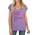 thumbnail image 1 of Cozymy Women's Loves Jesus and America Too Patriotic Graphic V-Neck Short Sleeve T-Shirt Casual Tee, 1 of 6