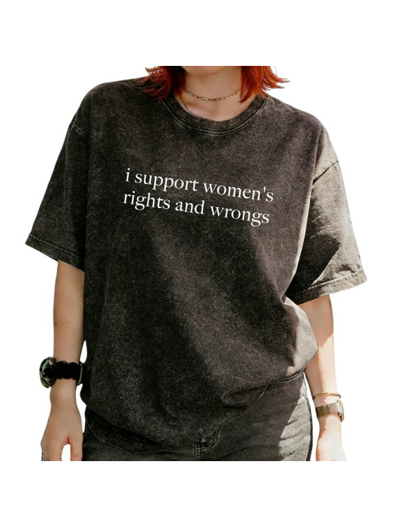 Women's Minimalist Feminism Sassy Phrase Letter Graphic Washed Short Sleeve T-Shirt Relaxed Fit Suitable Tees Tops