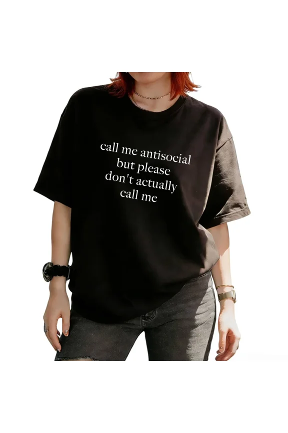 Women's Minimalist Sarcastic Anti Social Phrase Letter Graphic Short Sleeve T-Shirt Casual Fashion Relaxed Tops