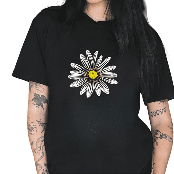 Cozymy Women's Minimalist White Daisy Floral Graphic Short Sleeve T-Shirt Vintage Cotton Crewneck Casual Summer Top