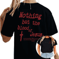 thumbnail image 1 of Cozymy Women's Nothing But The Blood Of Jesus Christian Cross Graphic Short Sleeve T-Shirt Commuting, 1 of 5