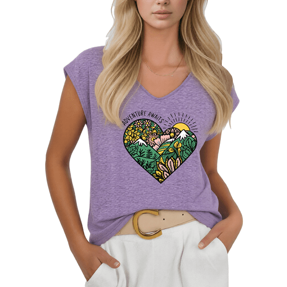 Cozymy Women's Outdoor Adventure Awaits V-Neck Sleeveless T-Shirt Heart Nature Print Casual Tank Top