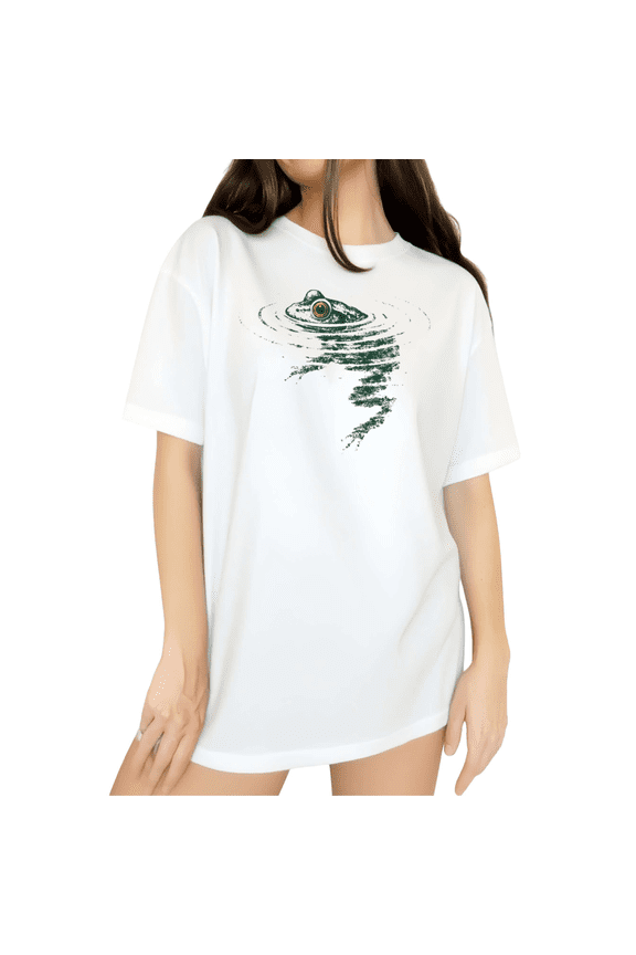 Women's Outdoor Pond Calm Frog Circular Ripple Shadow Nature Graphic Short Sleeve T-Shirts white Tops
