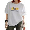 thumbnail image 1 of Cozymy Women's Peace Love Sunflowers Leopard Heart Peace Sign Graphic Short Sleeve T‑Shirt Western Boho Country Tees, 1 of 5